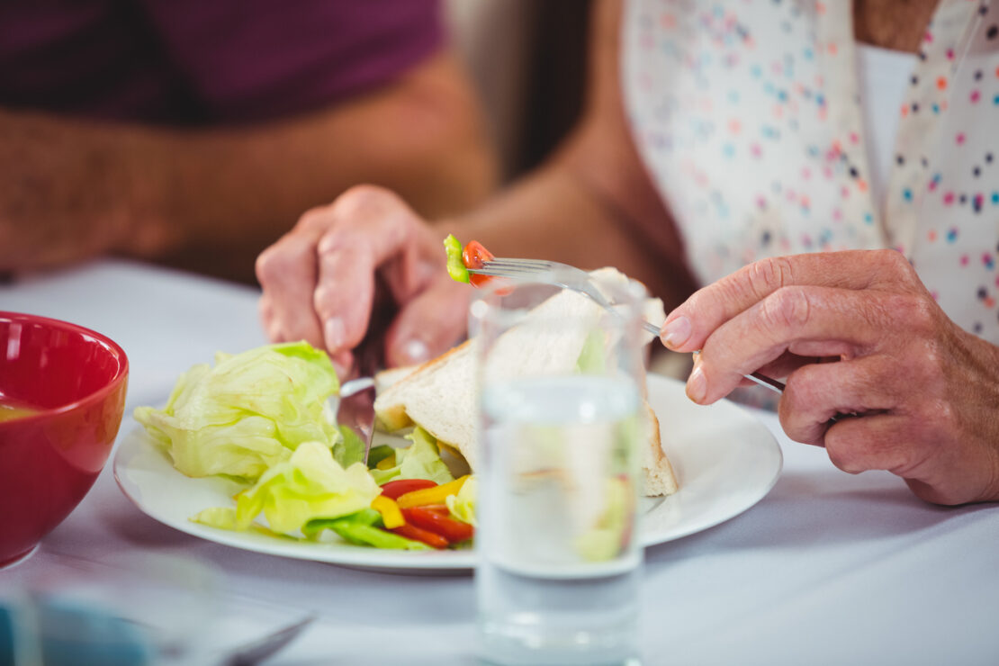 Close-up on a vegetable plate during lunch meal